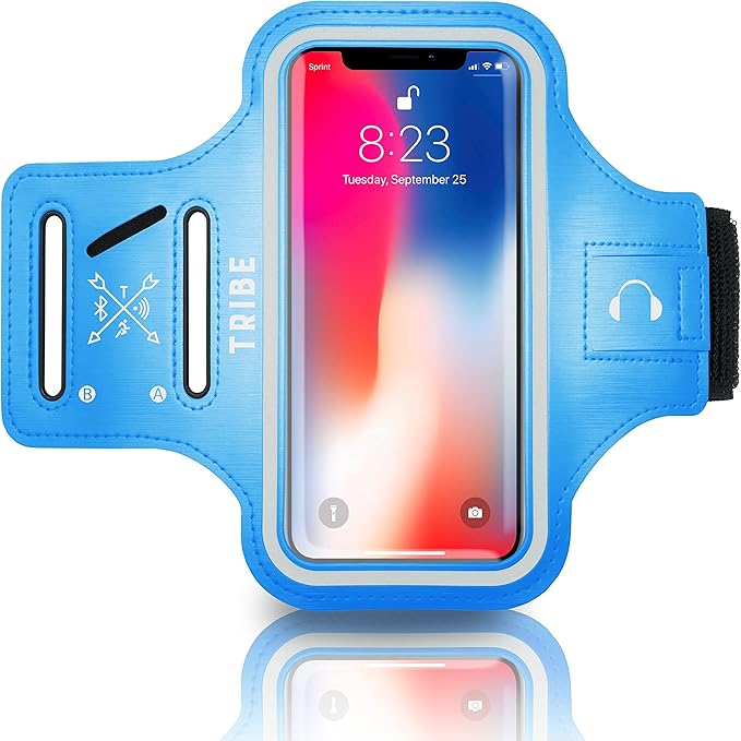 TRIBE Water Resistant Cell Phone Armband Case Running Holder for iPhone Pro Max Plus Mini SE (13/12/11/X/XS/XR/8/7/6/5) Galaxy S Ultra Plus Edge Note (21/20/10/9/8/7/6/5) Adjustable Strap & Key Pocket-StrideForce Fitness
