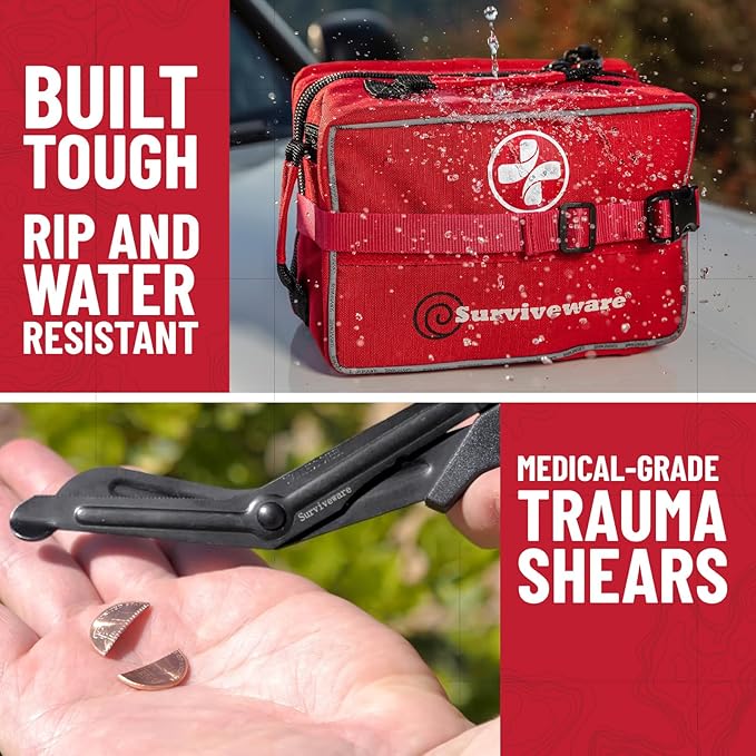 Surviveware 238 Pcs Comprehensive Premium Survival First Aid Kit - Medical Emergency Kit for Travel Camping Gear, Home Essentials & Outdoor Emergencies - HSA & FSA Eligible Survival Kit-StrideForce Fitness