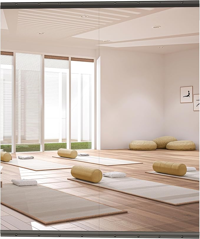 Hasipu 2 Pcs 63''x28'' Home Gym Mirror Large Full Length Wall Mounted Full Body Mirror for Yoga Dance Fitness Exercise Studio Bedroom Garage, Frameless Tempered Glass Workout Mirrors Black Rectangular-StrideForce Fitness