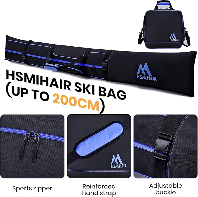 Ski Bag and Boot Bag Combo,Padded Ski Bag Set for Air Travel,Snow Ski Bags for Adults,Water- resistant Ski Boot Bag Fits for Skis Up to 200 CM and Boots Up To Size US13-StrideForce Fitness