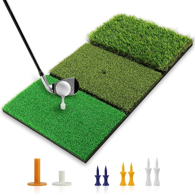 Golf Practice Mat 3-in-1 Turf Golf Hitting Mat for Swing, Putting & Chipping | Portable Golf Training Mat Indoor/Outdoor, Golf Mat with 8 Tees-StrideForce Fitness