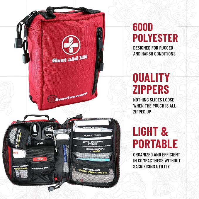 Surviveware 98 Pcs Comprehensive Premium Survival First Aid Kit - Medical Emergency Kit for Travel Camping Gear, Home Essentials & Outdoor Emergencies - HSA & FSA Eligible Survival Kit-StrideForce Fitness