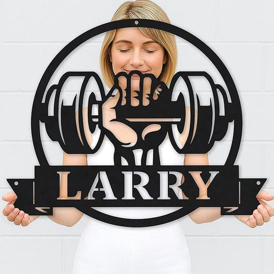 Custom Name Gym Metal Sign for Home Workout Room, Powerlifting Garage Center Motivational Decor, Personalized Fitness Wall Art Gift for Women, Men, Dad, Papa, Grandpa, Mother, Sister, Girls-StrideForce Fitness