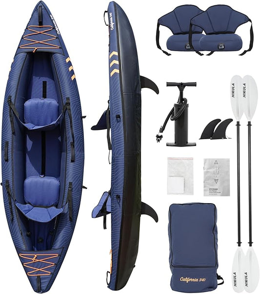 Inflatable Kayak 2 Person, Tandem Kayak, Foldable Kayaks for Adults, with Kayak Fin, 2 Aluminum Paddles, 2 Padded Seats, Hand Pump and Travel Backpack-StrideForce Fitness
