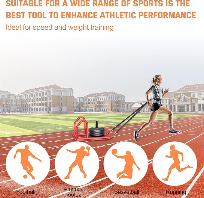 Weight Sled for Training, Heavy Duty 500 LBS Pull Push Sled for Outdoor, Indoor, Football, Durable Steel Weighted Sled, Compatible with 1" & 2" Weight Plate, Frame with Adjustable Reflective Stripe Vest-StrideForce Fitness