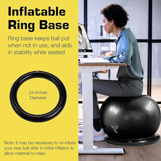 ProBody Pilates Yoga Ball Chair, Exercise Ball Chair with Base or Stand for Home Office Desk Sitting or Workout, 65cm Antiburst Balance & Stability Ball Seat, Large Gym Ball for Back, Abs-StrideForce Fitness