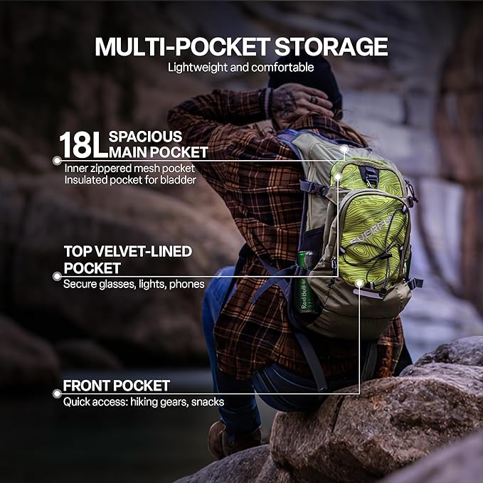 Everfun Hydration Backpack 18L with Water Bladder 2L/3L Hiking Water Backpack Women Men Hydration Pack Insulated Lightweight Day Hydropack with Storage for Hiking, Biking, Running, Festival-StrideForce Fitness