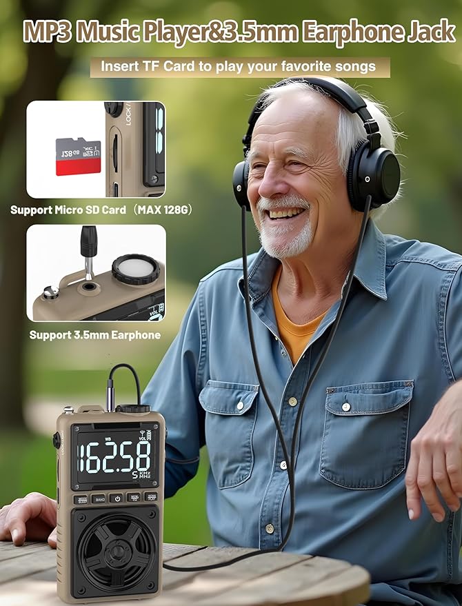 Bluetooth AM FM Shortwave Radio with NOAA Weather Alert,1250mAh Rechargeable Portable Pocket Radio with Best Reception,5W Big Speaker, Digital Tuner and Earphone,Support SD Card and USB Player（Brown）-StrideForce Fitness