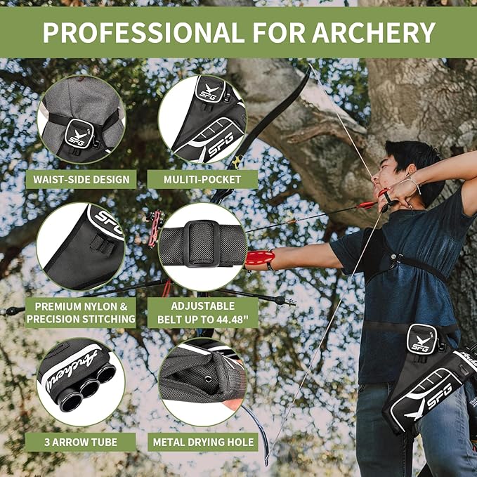 SPG Arrow Quiver Archery Hip Quiver, Durable Adjustable Waist Belt Three Arrows Tube for Arrow Storage Compound Bow Recurve Bow Accessories-StrideForce Fitness