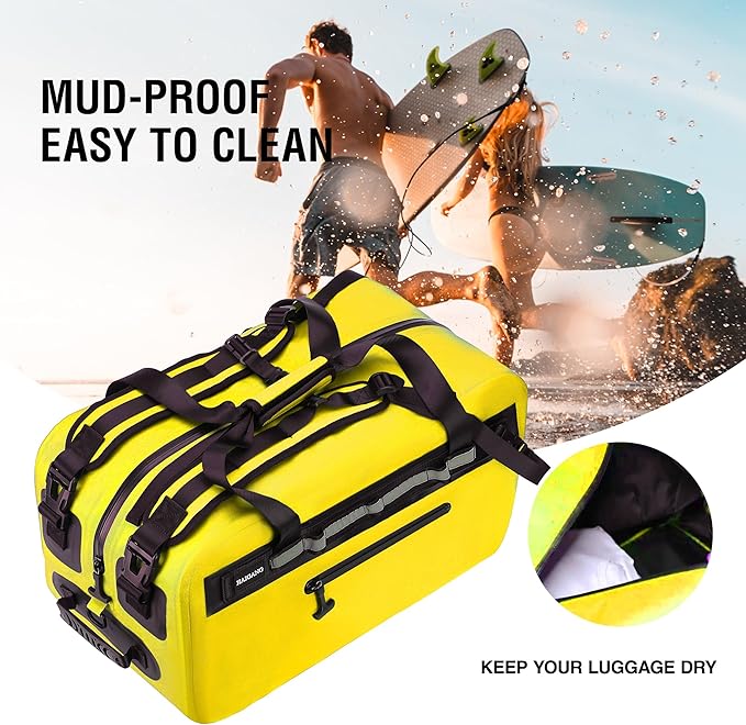 50L Waterproof Dry Duffle Bag Dry Backpack 840D TPU Heavy Duty Dry Bag,Rubber Airtight Zipper, for Kayaking,Boating,Motorcycling,Camping,Rafting,Surfing, Swimming,Fishing,Yellow-StrideForce Fitness