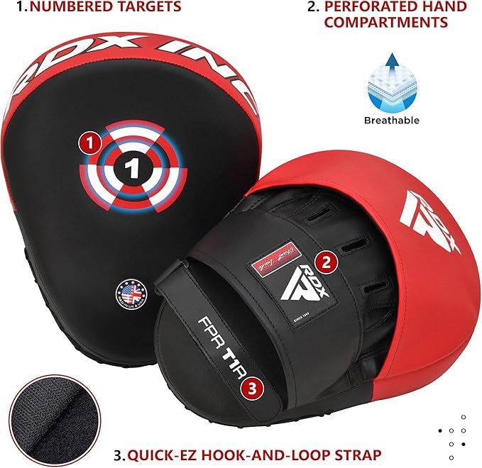RDX Boxing Pads Focus Mitts, Maya Hide Leather Curved Hook and Jab Target Hand Pads, Great for MMA, Kickboxing, Martial Arts, Muay Thai, Karate Training, Padded Punching, Coaching Strike Shield-StrideForce Fitness