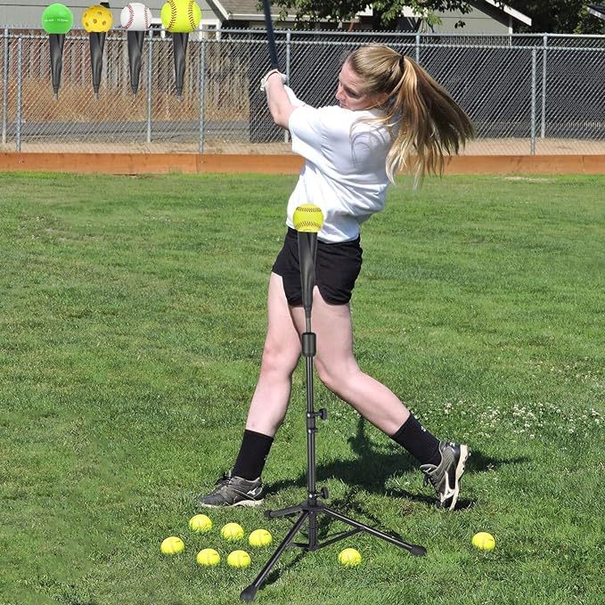 Batting Tee Baseball Tee,Softball Travel Portable Tee Tripod Stand Rubber Tee for Batting Training Practice with Carrying Bag-StrideForce Fitness