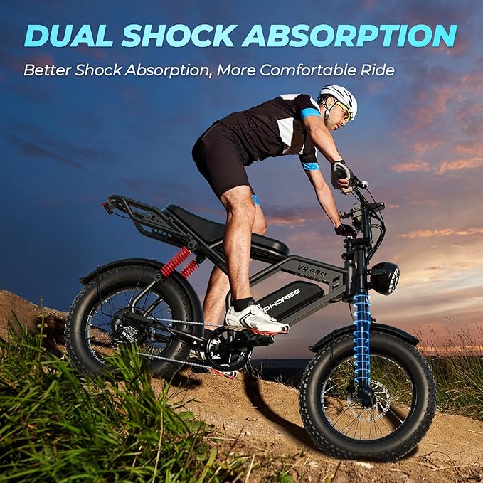 Electric Bike for Adults, 20" Fat Tire EBike 31MPH, 65Miles PAS Range, 1500W Peak Motor Electric Dirt Bike with Long Seat, Rear Rack, 48V 15.6AH Battery All-Terrain Electric Mountain Bike for Off-Road-StrideForce Fitness