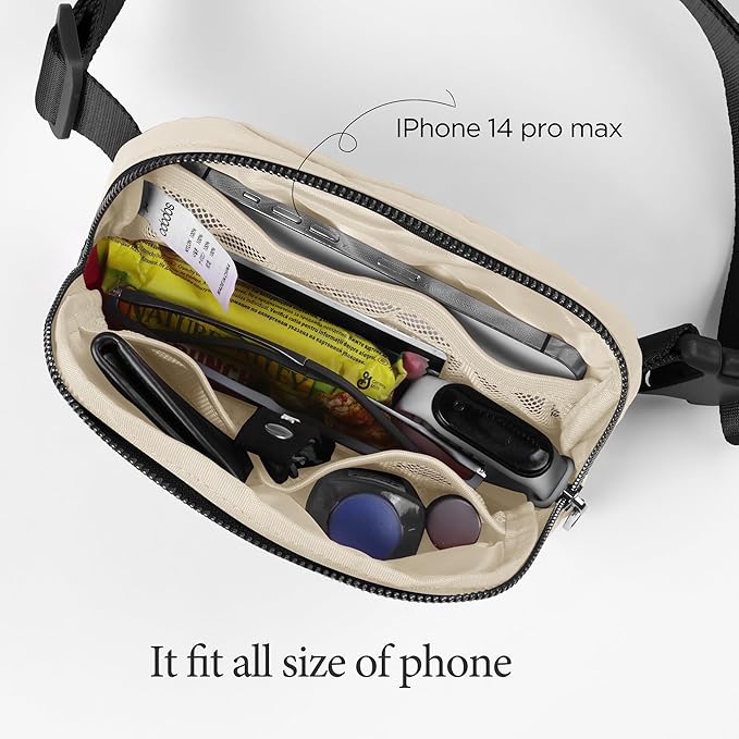 ODODOS Unisex Mini Belt Bag with Adjustable Strap Small Fanny Pack for Workout Running Traveling Hiking, Ivory Black-StrideForce Fitness