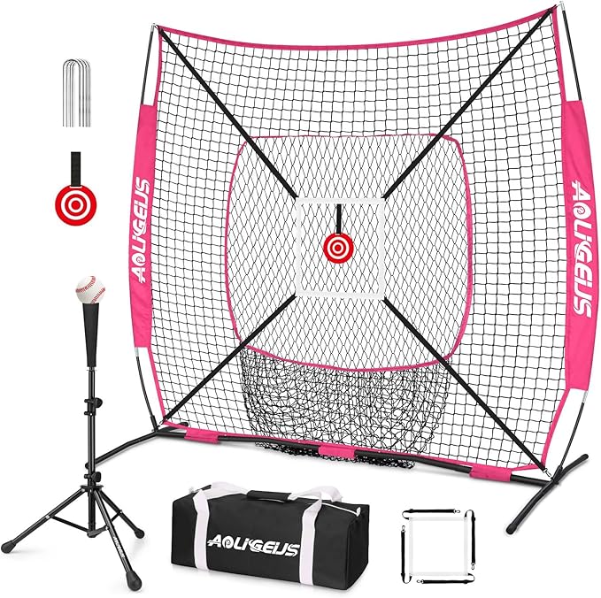 6'X6' Baseball Softball Practice Net,Pitching Net,Batting Net,with Bonus Strike Zone,Target and Bow Frame,for Hitting,Pitching,Catching-StrideForce Fitness