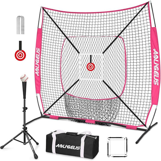 6'X6' Baseball Softball Practice Net,Pitching Net,Batting Net,with Bonus Strike Zone,Target and Bow Frame,for Hitting,Pitching,Catching-StrideForce Fitness