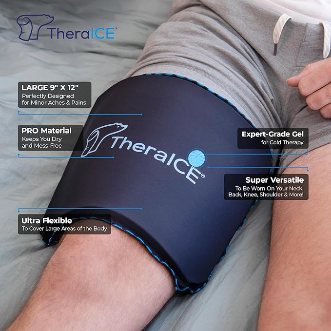 TheraICE PROpack Ice Pack for Injuries, Reusable Soft Multipurpose Cold Gel Ice Pack for Muscular Back Pain, Shoulder, Hip, Knee - Flexible Cold Compress Wrap for Minor Aches & Pains - 9 x 12-StrideForce Fitness