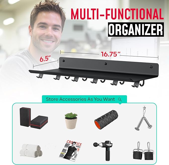 1-Tier Floating Shelf Compatible with Tonal Accessories, Home Gym Storage Shelf, Gym Rack Wall Mount Organizer, Workout Metal Holder, T-Bracket Lock Adapters Hanger, US Patent Holding-StrideForce Fitness