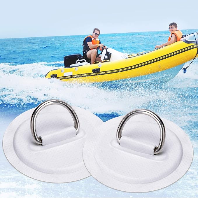 TOBWOLF 6 Pack Stainless Steel D-Ring Patch for Inflatable Boat Kayak Dinghy SUP, D-Ring PVC Patch Stand-Up Paddleboard Canoe Rafting Accessories, NO Glue Included-StrideForce Fitness