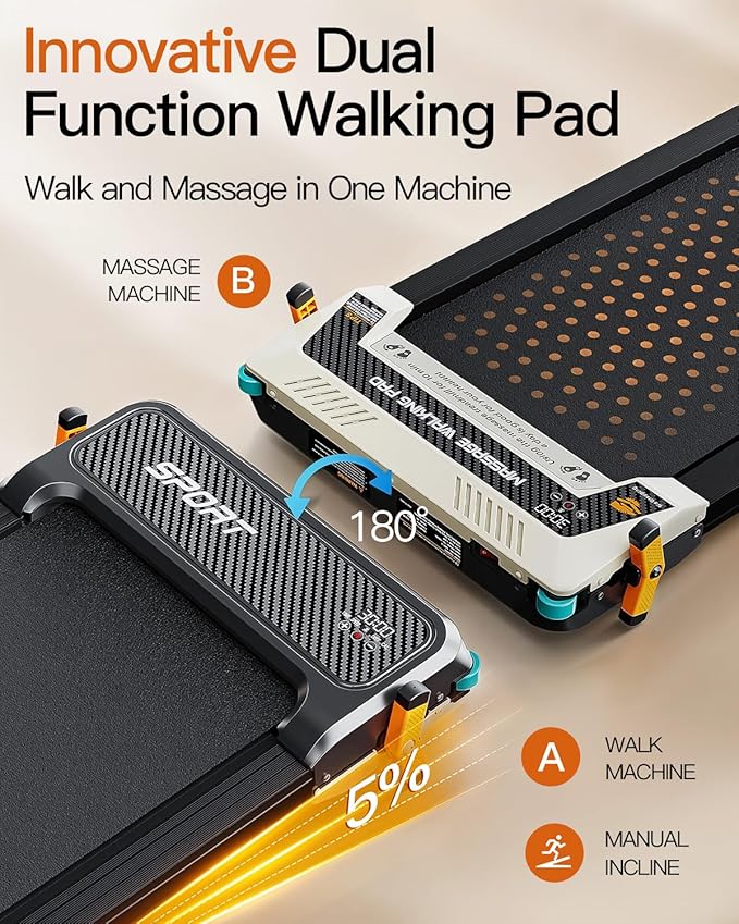 FUNRAY Versatile Walking Pad Treadmill with Incline - Dual-Sided Under Desk Treadmill with Foot Massage,2 in 1 Walking Machine for Home/Office with 330LBS Weight Capacity-StrideForce Fitness