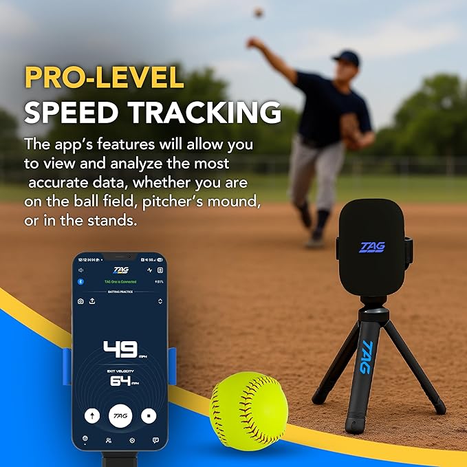TAG One Sports Radar (120 Ft Range) – AI-Powered Radar Speed Gun with Real-Time Coaching Feedback – Bluetooth Speed Training Device for Baseball, Softball & Golf with App Integration-StrideForce Fitness
