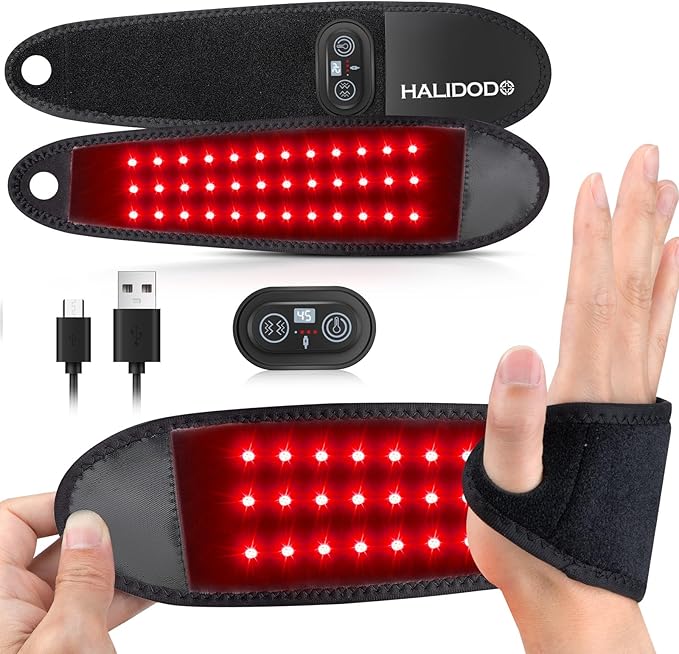 Red Light Therapy for Hand Wrist with Heat & Massage, 3000mAh Wireless Controller Infrared Light with 108 Beads Wrist Brace & Hands Wrap Pad for Knee Ankle Foot Joint Faster Recovery Pain Relief-StrideForce Fitness
