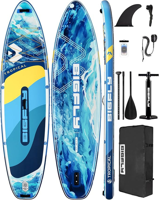 Bigfly Inflatable Stand Up Paddle Board 11’*34”*6”, Blow Up Paddle Board for Adults,with Detachable Fins, Pump, Floating Paddle, Safety Leash,Backpack-StrideForce Fitness