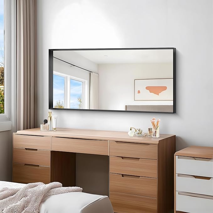 Black Bathroom Mirror, 24x48 Inch Rectangular Framed Mirror, Large Wall Mounted Bathroom Vanity Mirror Over Sink for Bedroom,Restroom, Living Room, Hangs Vertically or Horizontally-StrideForce Fitness