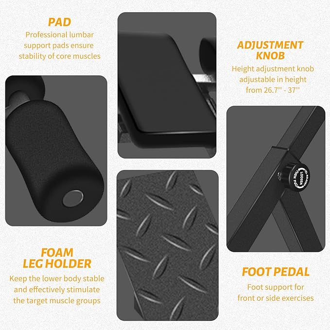 Roman Chair Back Extender - Angle & Height Dual Adjustable Hyperextension Bench for Home Gym - Adjustable Back Exercise Machine-StrideForce Fitness