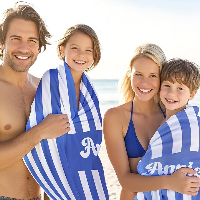 JML Personalized Beach Towel with Name, Custom Cabana Stripe Beach Towel, Customized Microfiber Pool Towel, Quick Dry & Absorbent Swim Towel for Adult,Mother's Day, Birthday, Summer Holiday,Vacation-StrideForce Fitness