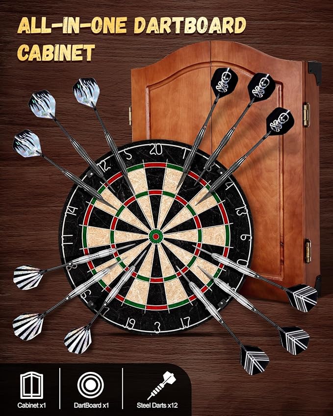 Sisal Dart Board Cabinet Sets, Decorative Dart Boards for Adults [6*Steel Darts] - Wooden Dartboard Cabinet with Integrated Scoreboard for Family Game Rooms-StrideForce Fitness