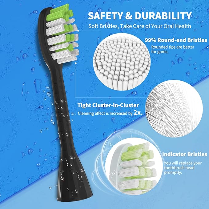 Toothbrush Replacement Heads Compatible with Philips One Series Sonicare Rechargeable Toothbrush HY1200/06 BD1003/AZ, 10 Pack Replacement Heads, Soft Bristles, Black