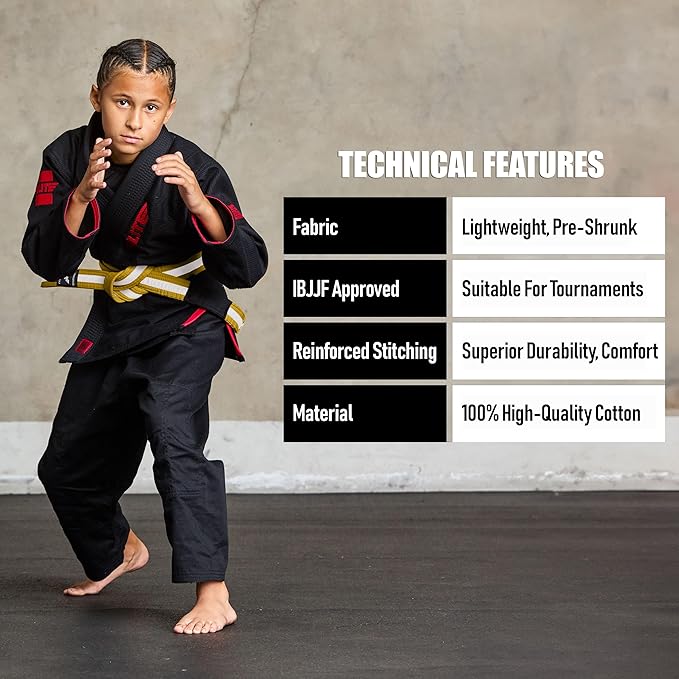 Elite Sports Kids Brazilian Jiu Jitsu Belts Preshurunk Martial Arts Youth BJJ Belts for Girls & Boys with BJJ Ranking Stripes-StrideForce Fitness