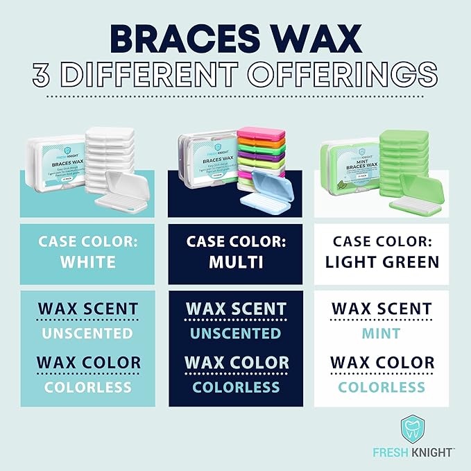Braces Wax, 50 Orthodontic Strips & Cases (Mint) - 10 Pack, Premium Food Grade Wax for Aligners. Fresh Knight.