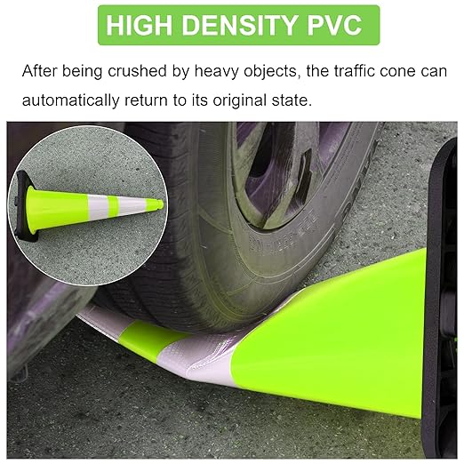 OrangeStar 28" Traffic Cones 6-Pack, Green Safety Cones with Reflective Collars, Weighted Rubber Base for Parking, Construction, Road Safety, Indoor & Outdoor Use-StrideForce Fitness