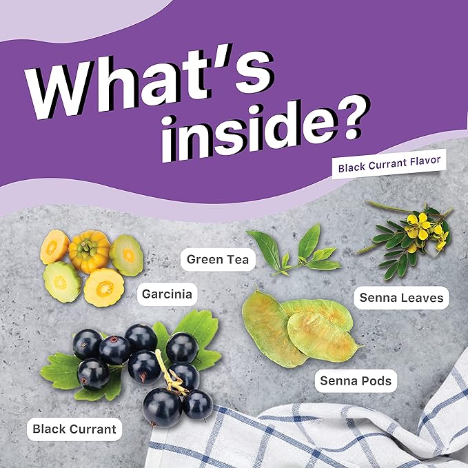 FITNE Black Currant Herbal Green Tea Fruity Garcinia Senna Infusion Gentle Detox Cleansing Boost Antioxidant Wellness Tea No Calories, 15 Tea Bags-StrideForce Fitness