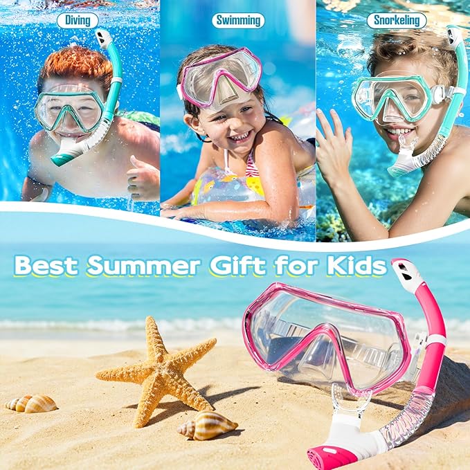 Snorkeling Gear for Kids, Kids Snorkel Set for Ages 3-14, Anti-Fog Diving Mask and Dry Top Snorkel Combo Set, Unisex Swimming Goggles-StrideForce Fitness