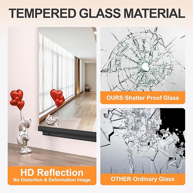 Hasipu 2 Pcs 48''x24'' Home Gym Mirror Large Full Length Wall Mounted Full Body Mirror for Yoga Dance Fitness Exercise Studio Bedroom Garage, Frameless Tempered Glass Workout Mirrors Black Rectangular-StrideForce Fitness