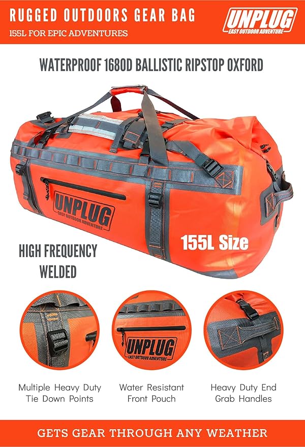 UNPLUG Ultimate Adventure Bag | 1680D Heavy Duty Waterproof Bag | Large Travel Duffle Bag which can be Used for Camping, Motorcycling, Boating, or Hunting-StrideForce Fitness