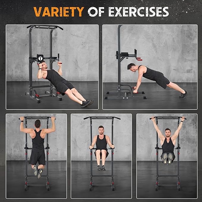 SogesPower Power Tower Pull Up Bar Station Multi-Function Pull Up Bar Stand for Home Gym, Adjustable Height Pull Up Dip Station Dip Bar Strength Training Fitness Equipment,Up to 500LBS-StrideForce Fitness