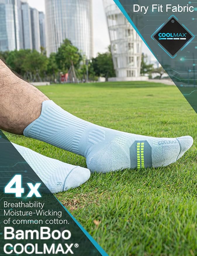 Mens Bamboo Viscose Coolmax Crew Compression Running Socks Athletic Hiking Workout Moisture Wicking Anti-Blister