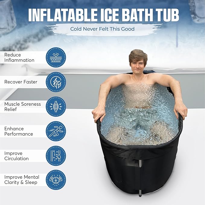 Large Oval Professional Ice Bath Tub-90 Gallon Inflatable Cold Plunge- Portable Lightweight Easy to Set Up for Full Cold Water Immersion, Faster Recovery (Black, Large Ice Bath (43x24x22))-StrideForce Fitness