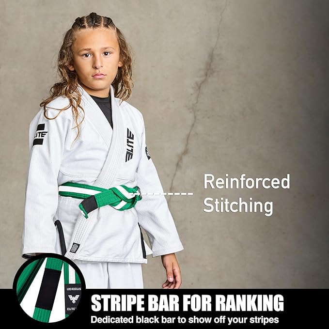 Elite Sports Kids Brazilian Jiu Jitsu Belts Preshurunk Martial Arts Youth BJJ Belts for Girls & Boys with BJJ Ranking Stripes-StrideForce Fitness