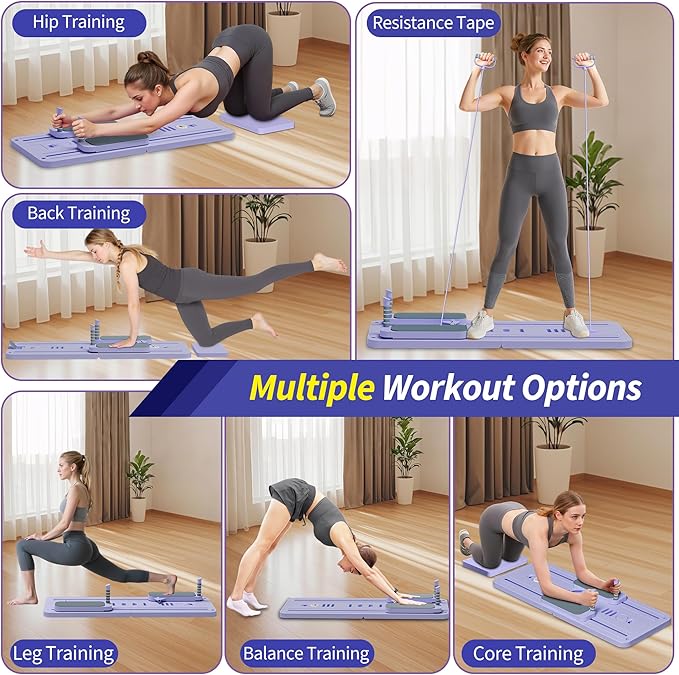 Pilates Reformer Set, ESBANY Pilates Board with Phone Holder, Multi-Purpose Foldable Pilates Reformer Machine, Portable Home Pilates Slider Board Equipment for Home Workout, Fitness, Exercise, Abs-StrideForce Fitness