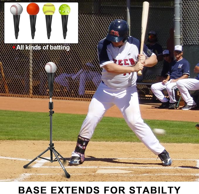 Baseball Tee Batting Tee Softball Tee Portable Travel Hitting Tee,Easy Adjustable Height,Stable Tripod Stand-StrideForce Fitness