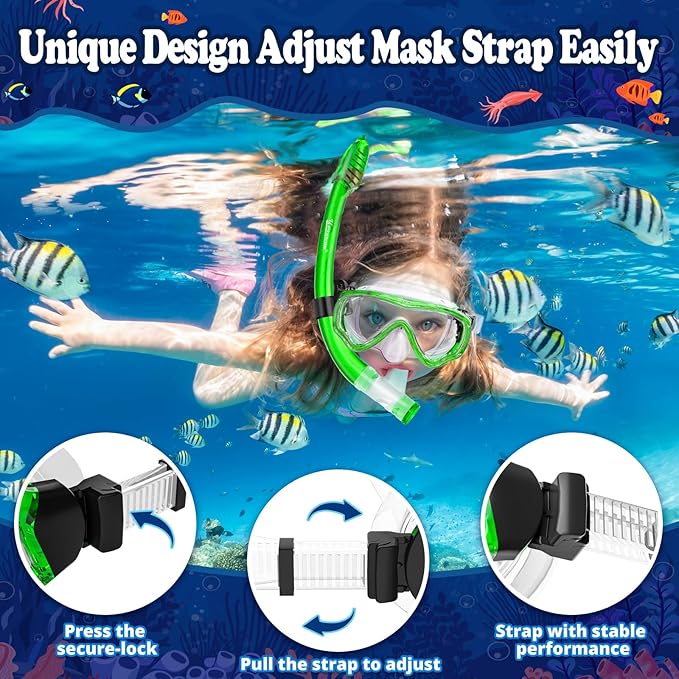 U PHITNIS Kids Snorkel Set for Age 4-14 - Dry Top Snorkeling Gear for Kids Junior & Youth - Childs Diving Mask with Big Eyes for Boys Girls - Anti-Fog Snorkeling Mask and Snorkel Set-StrideForce Fitness