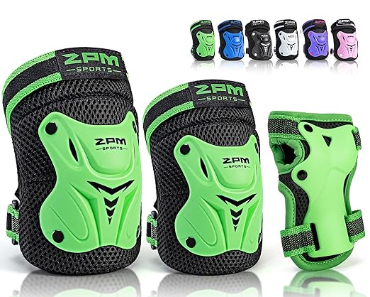 2PM SPORTS Knee Pads for Kids, Wrist Guards Knee and Elbow Pads Set with Drawstring Bag, Protective Gear Set for Girls Boys Roller Skating Cycling Skateboard - Green Small-StrideForce Fitness
