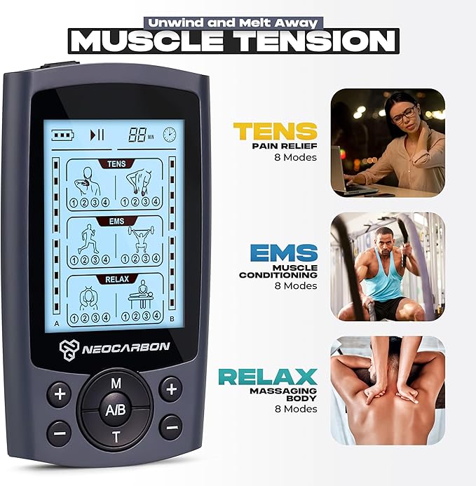 TENS Unit Muscle Stimulator, Electronic PMS Pulse Massager Machine for Shock Physical Therapy, Back Pain Relief, Shoulder Recovery, Gray-StrideForce Fitness