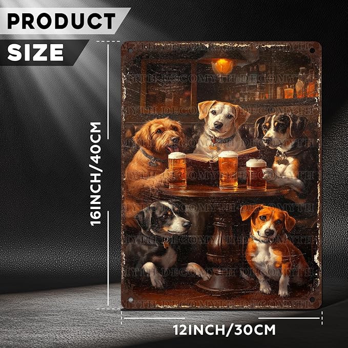 Vintage Dogs Tin Sign Retro Beer Metal Poster Funny Dog Lovers Wall Art Wall Decor for Kitchen Man Cave Shop Bar 12 * 16inch-StrideForce Fitness