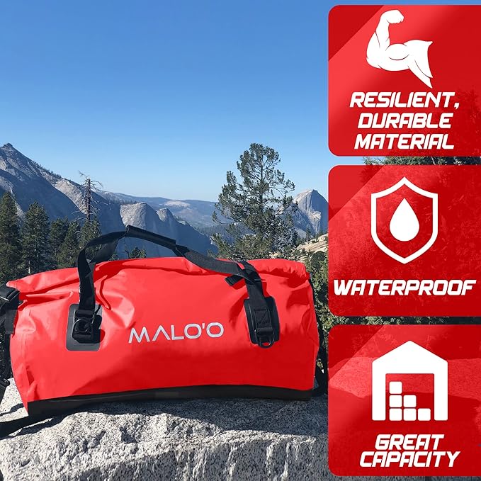 Malo'o Waterproof Dry Bag Duffel 40L/60L/100L, Roll Top Duffel Keeps Gear Dry for Kayaking, Rafting, Boating, Swimming, Camping, Hiking, Beach, Fishing - Internal & External Pockets and Molle Loops-StrideForce Fitness